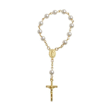 Mini Rosary Finger Baptism Rosaries Faux Pearls Bracelet for Baptism - Catholic Cross Finger Chain - The Jewellery Supermarket